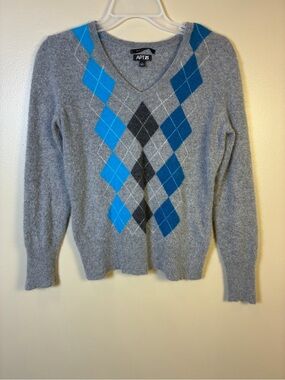 Apt. 9 100% Cashmere V Neck Argyle Pullover Sweater